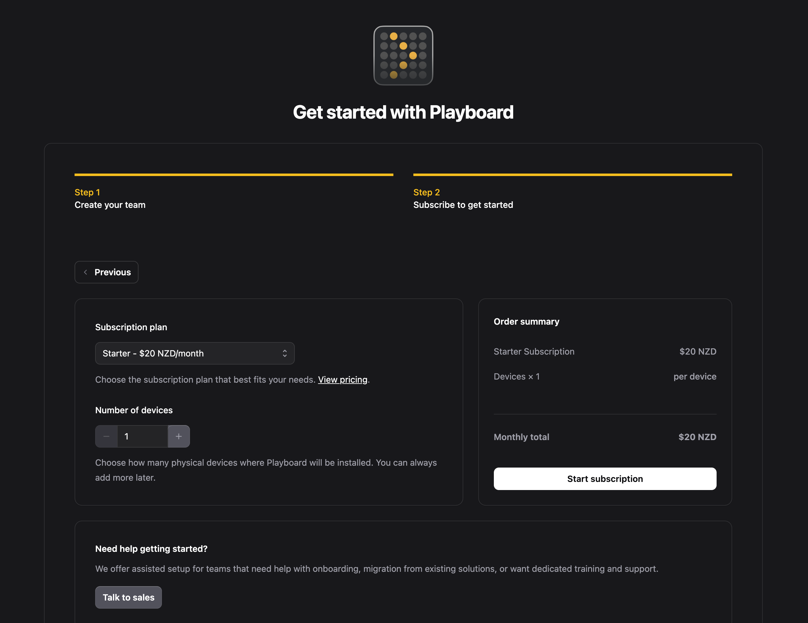 Subscription screen.