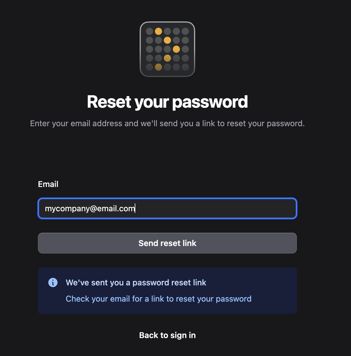 Reset your password page.