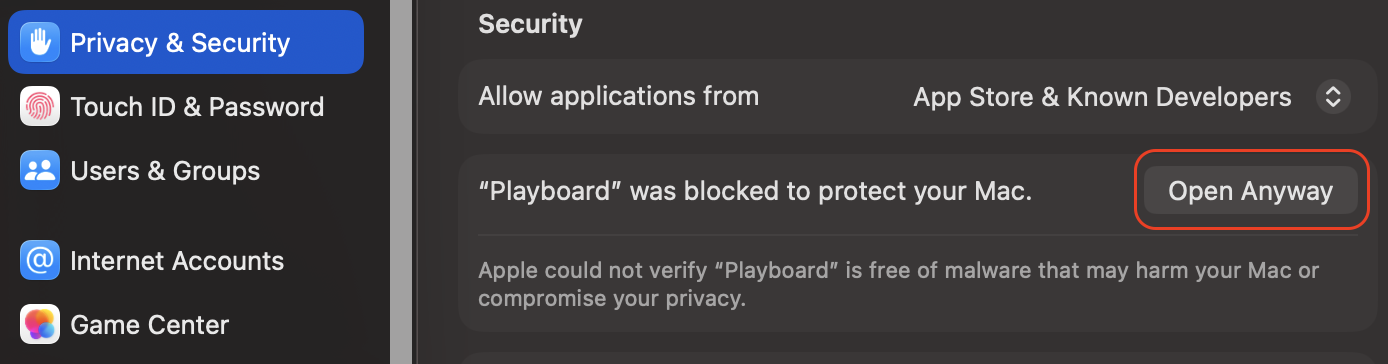 Privacy & Security on device settings.
